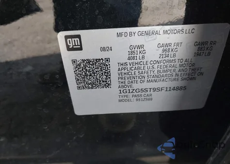 2025 Chevrolet Malibu Fwd Rs from USA, damaged, VIN 1G1ZG5ST9SF114885